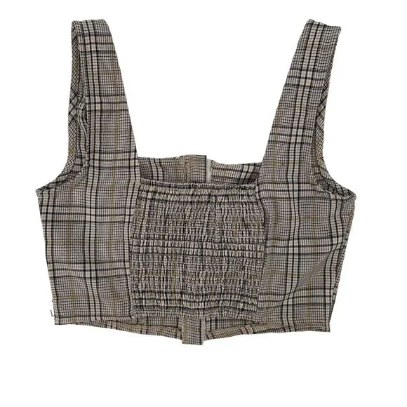 NWT Full Tilt Womens Cream Black Plaid Hook & Eye Closure Sleeveless Crop Top M - Picture 6 of 10